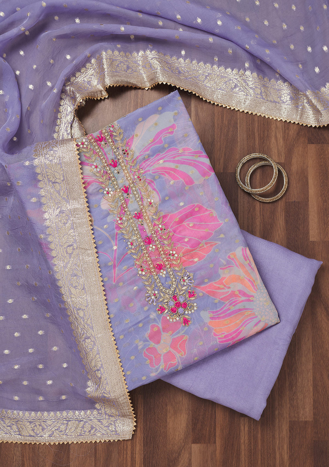 Purple Threadwork Georgette Unstitched Salwar Suit