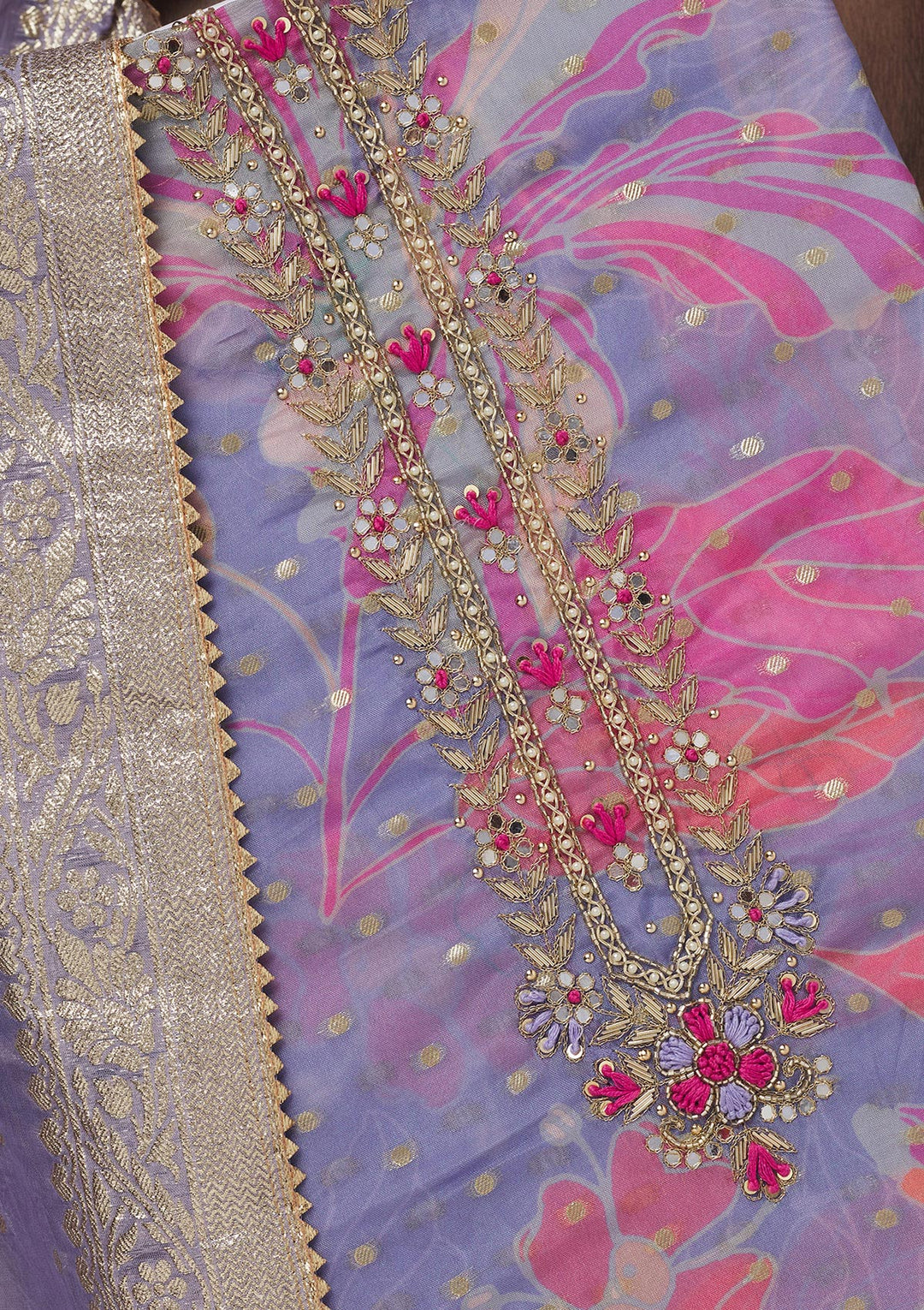 Purple Threadwork Georgette Unstitched Salwar Suit