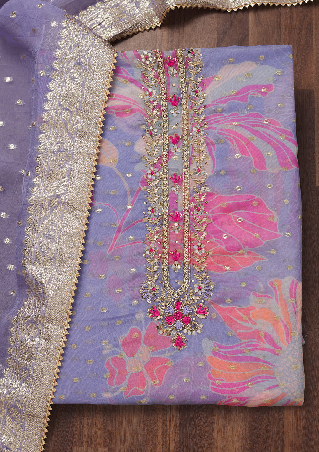 Purple Threadwork Georgette Unstitched Salwar Suit
