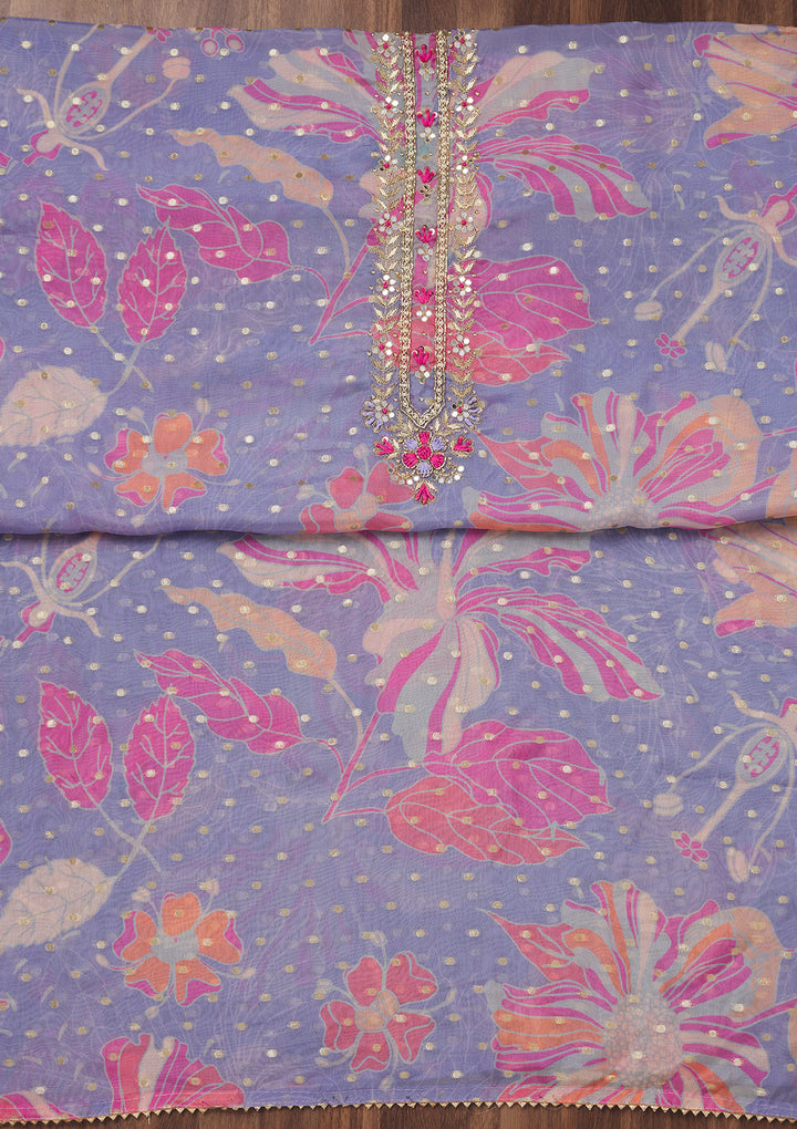 Purple Threadwork Georgette Unstitched Salwar Suit