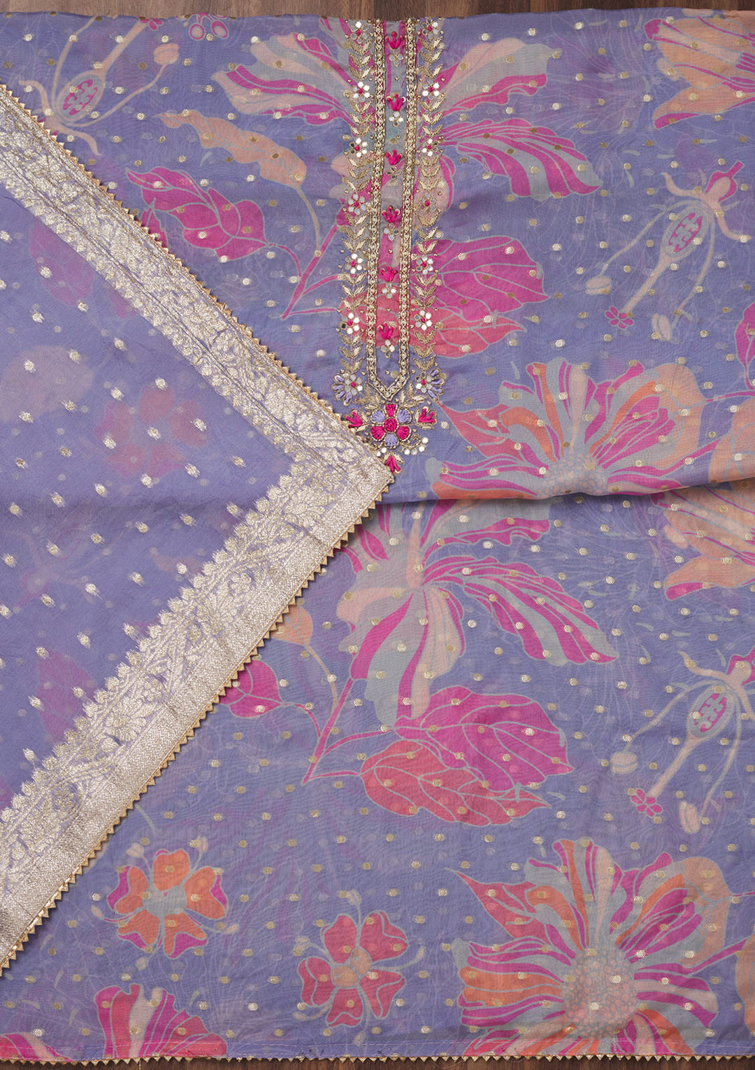 Purple Threadwork Georgette Unstitched Salwar Suit