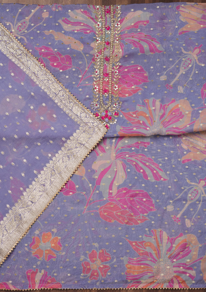 Purple Threadwork Georgette Unstitched Salwar Suit