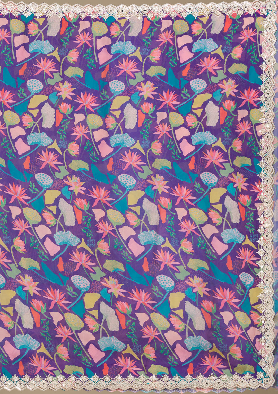 Purple Threadwork Georgette Saree