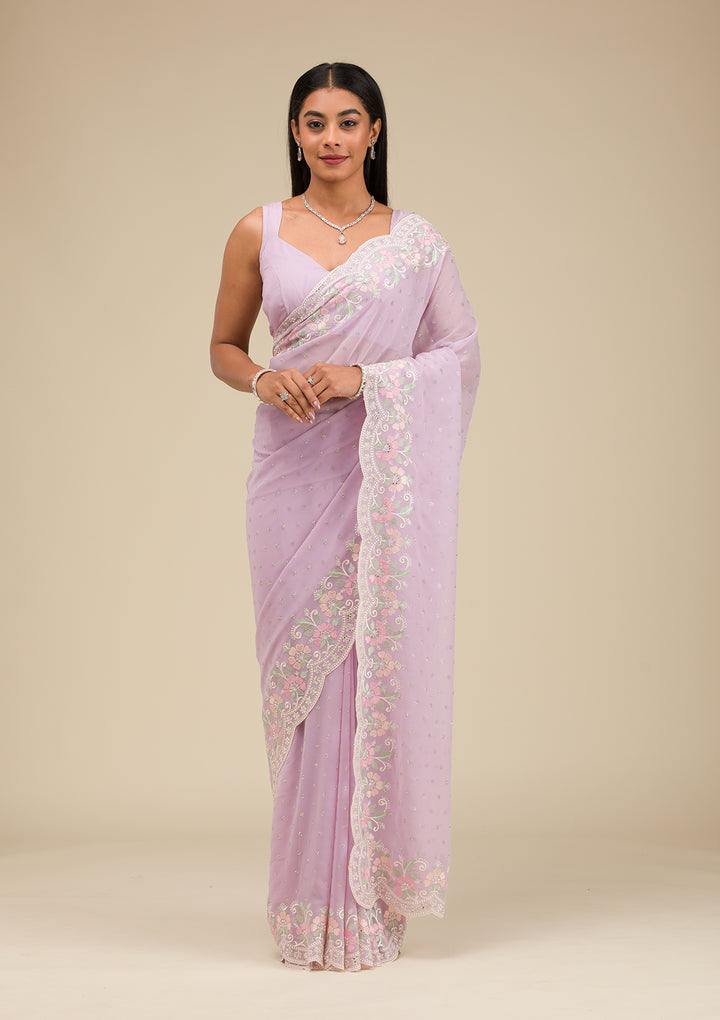 Lavender Threadwork Georgette Saree