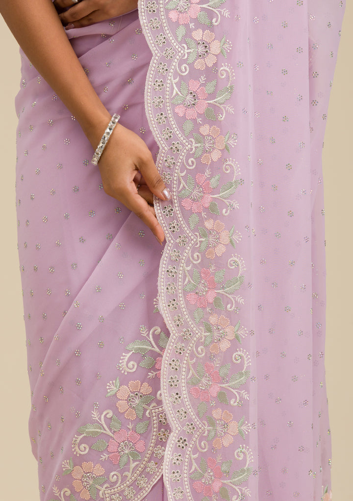 Lavender Threadwork Georgette Saree
