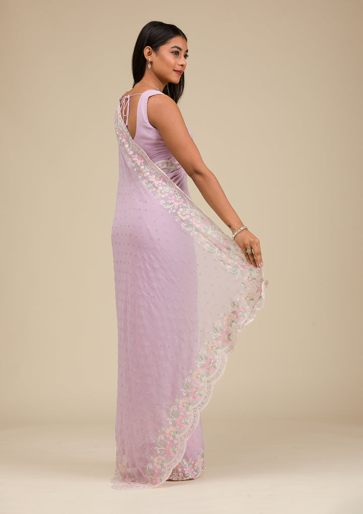 Lavender Threadwork Georgette Saree