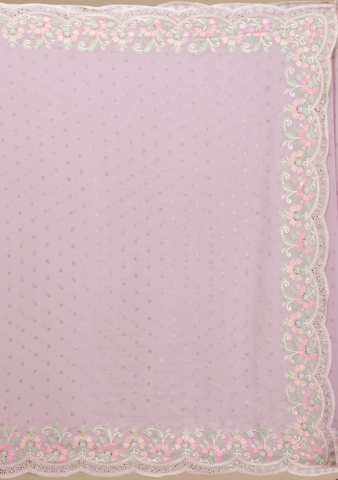 Lavender Threadwork Georgette Saree