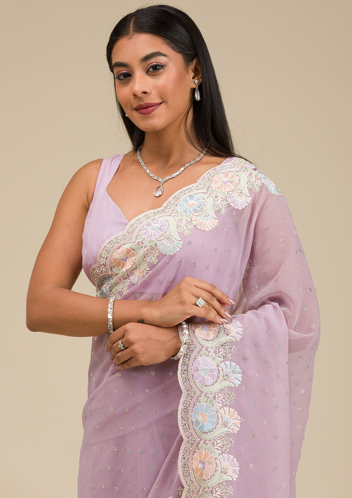 Lavender Threadwork Georgette Saree