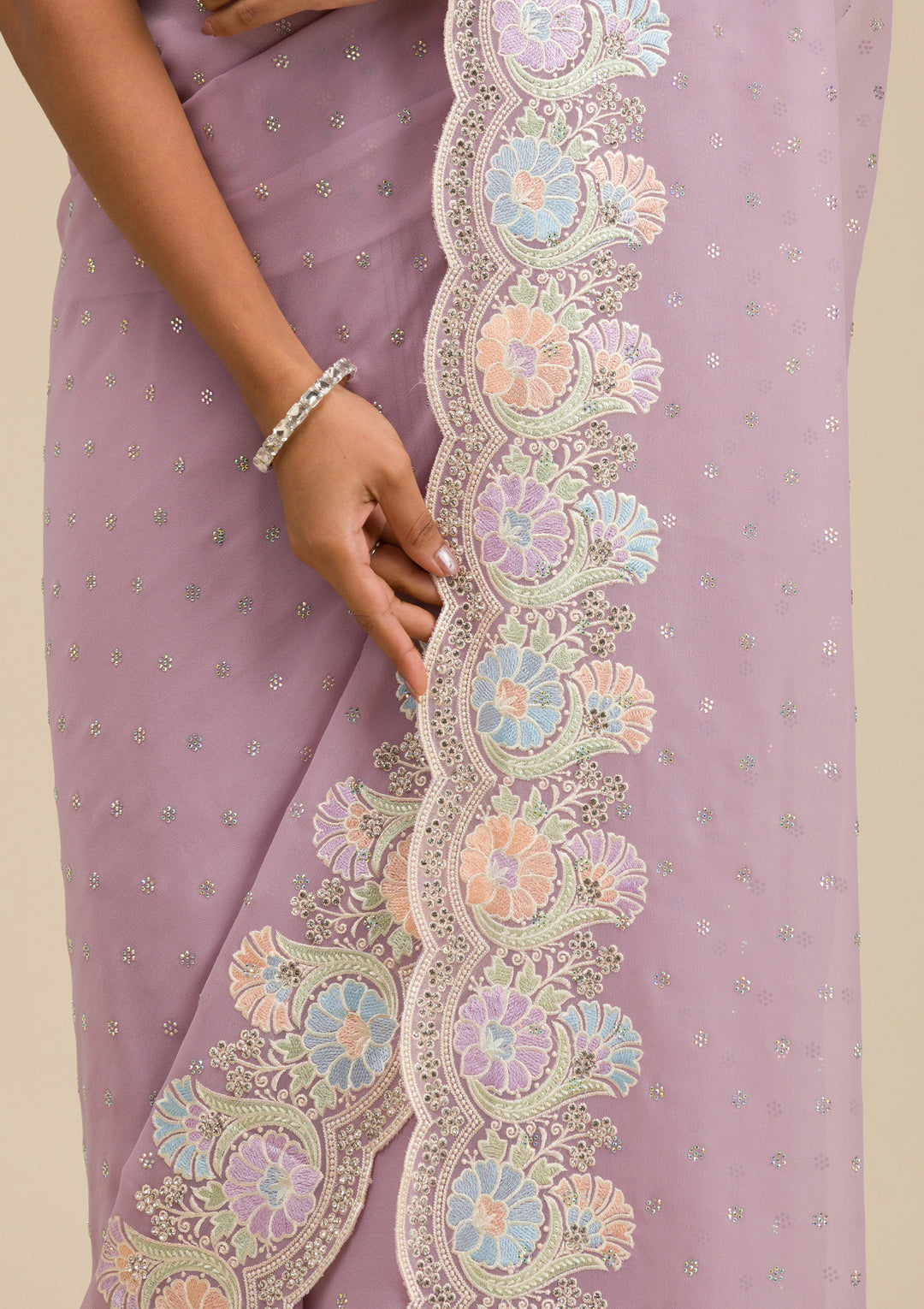 Lavender Threadwork Georgette Saree