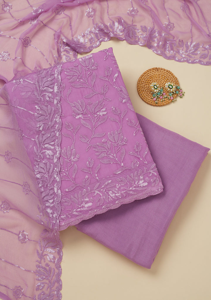 Purple Threadwork Organza Unstitched Salwar Suit