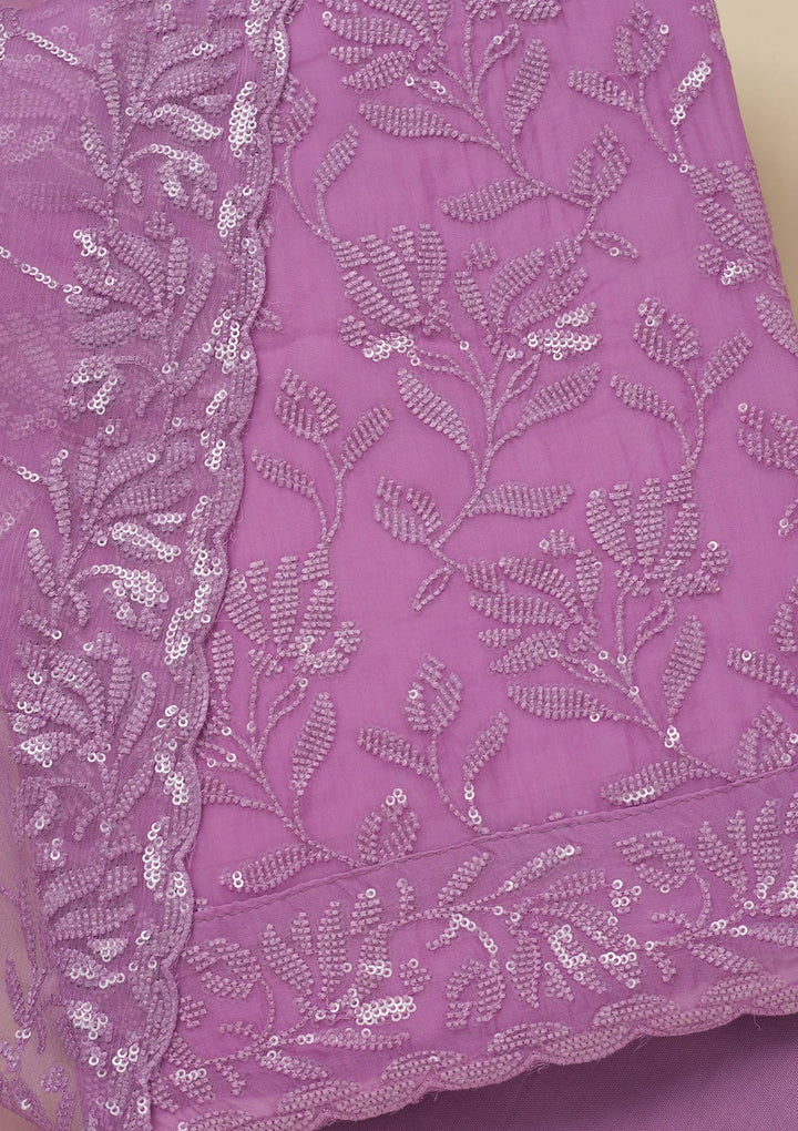 Purple Threadwork Organza Unstitched Salwar Suit