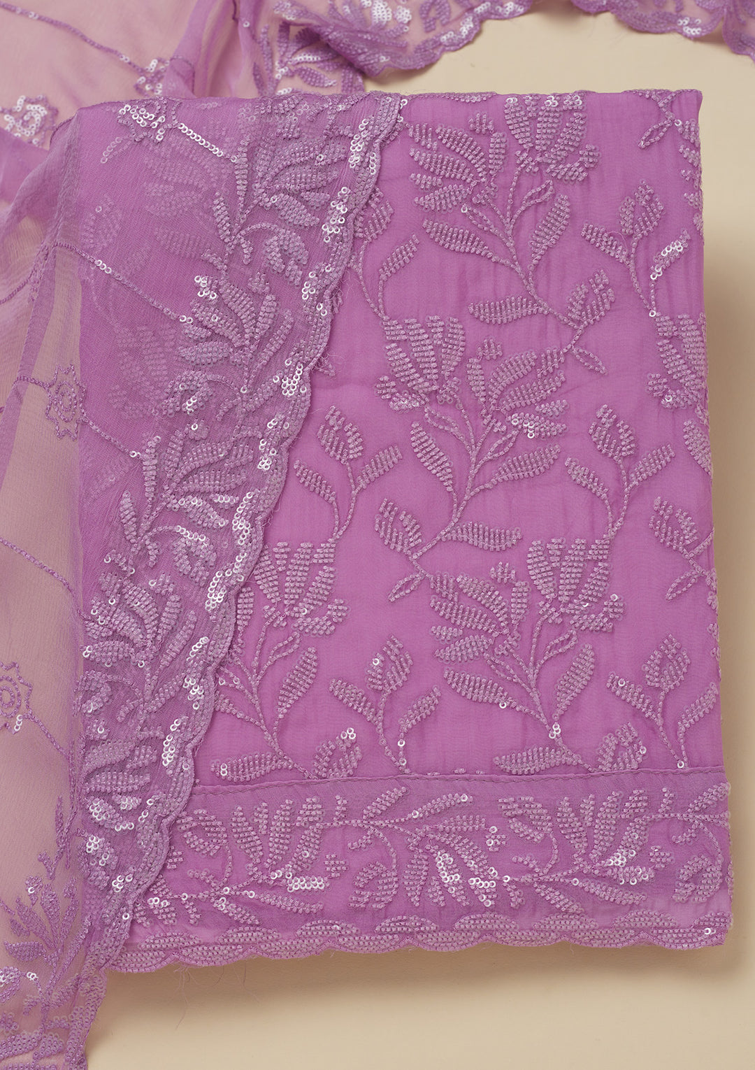 Purple Threadwork Organza Unstitched Salwar Suit