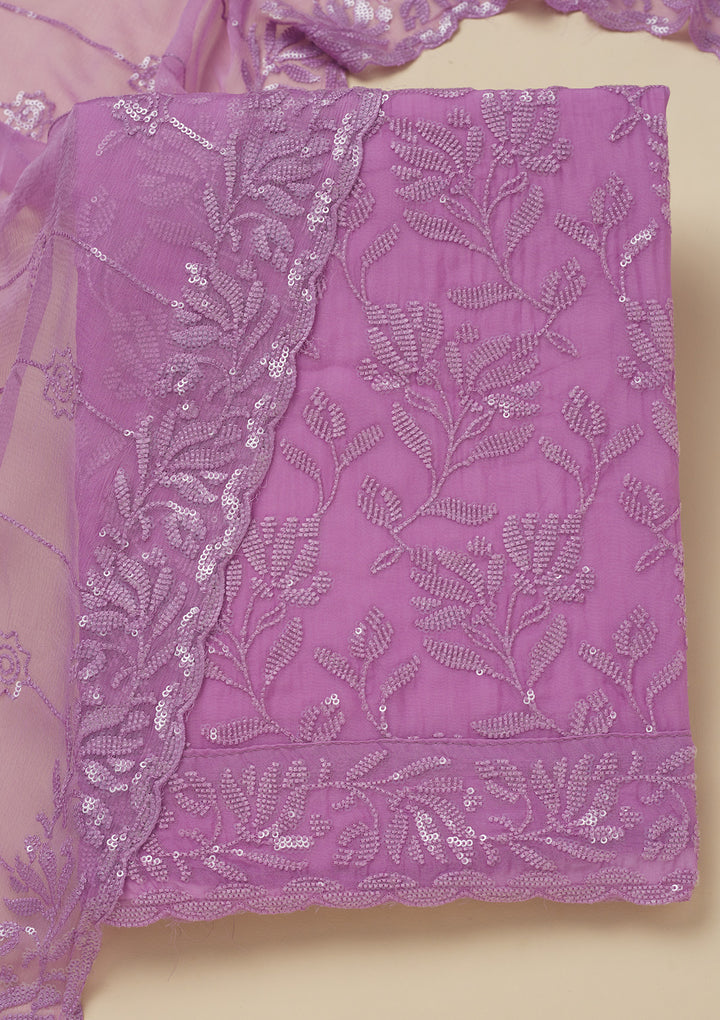 Purple Threadwork Organza Unstitched Salwar Suit