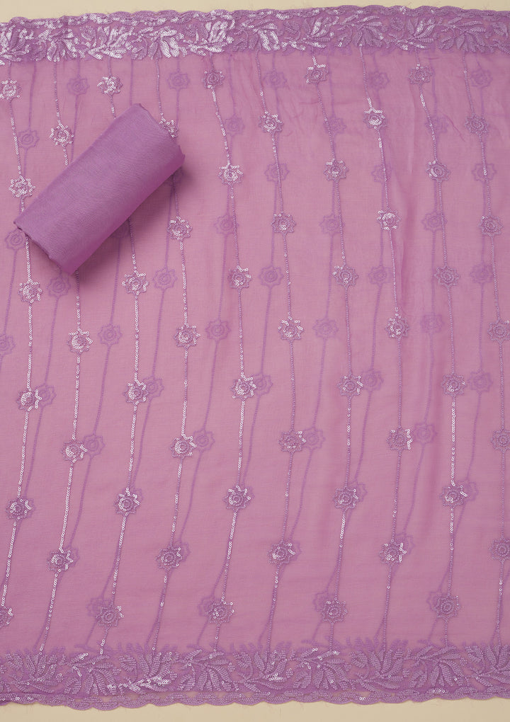 Purple Threadwork Organza Unstitched Salwar Suit