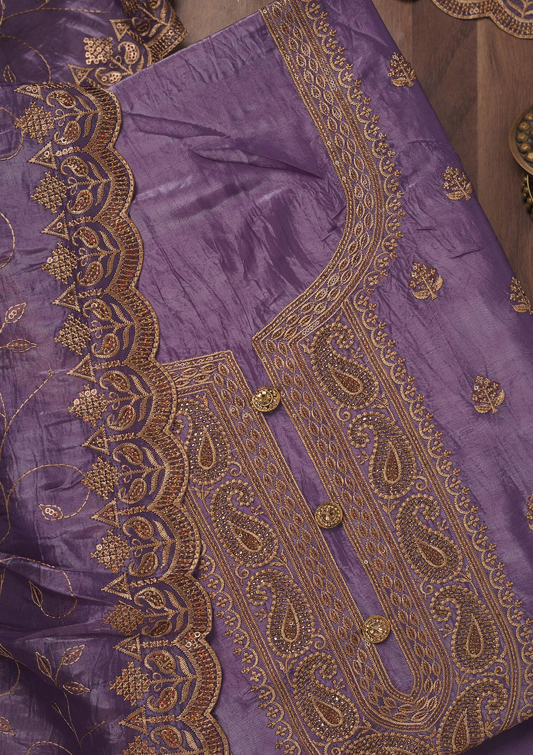 Purple Threadwork Raw Silk Unstitched Salwar Suit