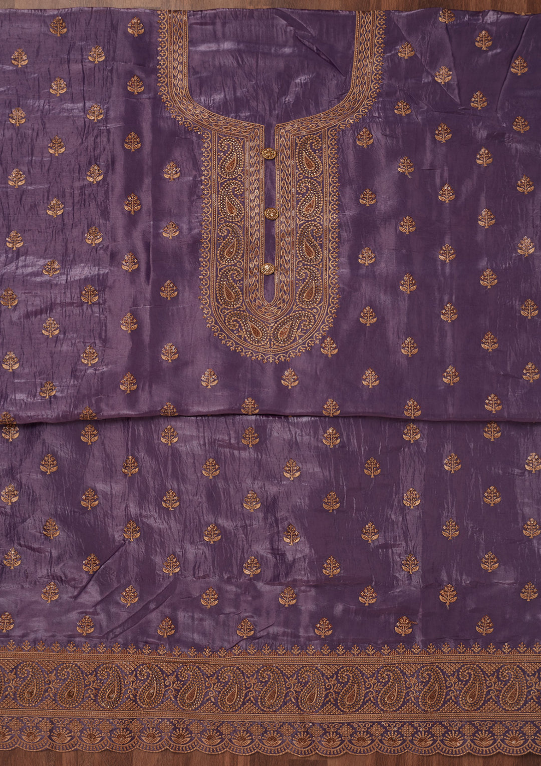 Purple Threadwork Raw Silk Unstitched Salwar Suit