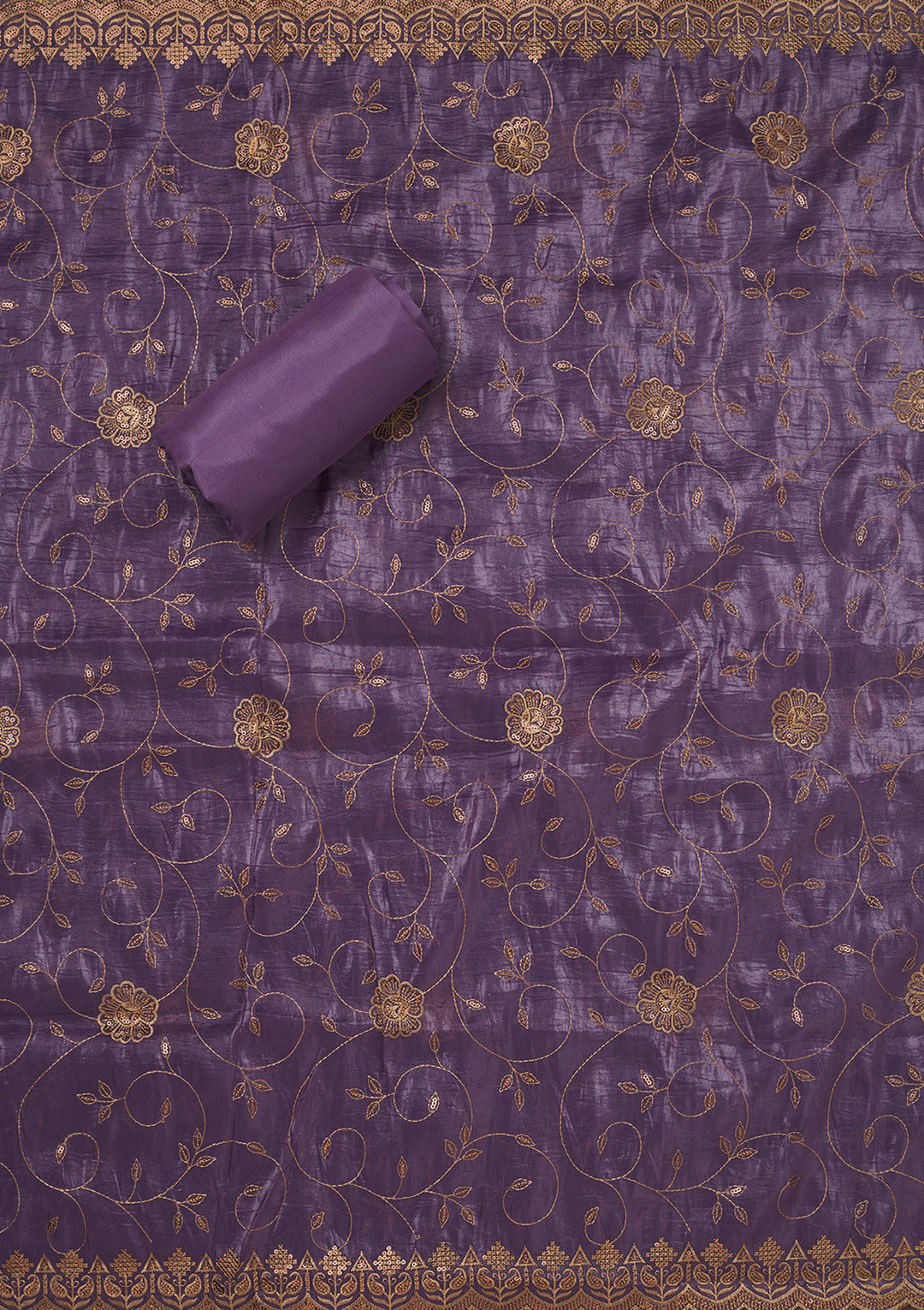 Purple Threadwork Raw Silk Unstitched Salwar Suit