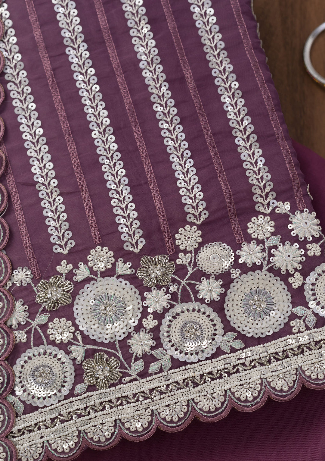 Purple Threadwork Tissue Unstitched Salwar Suit