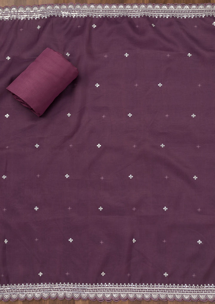 Purple Threadwork Tissue Unstitched Salwar Suit