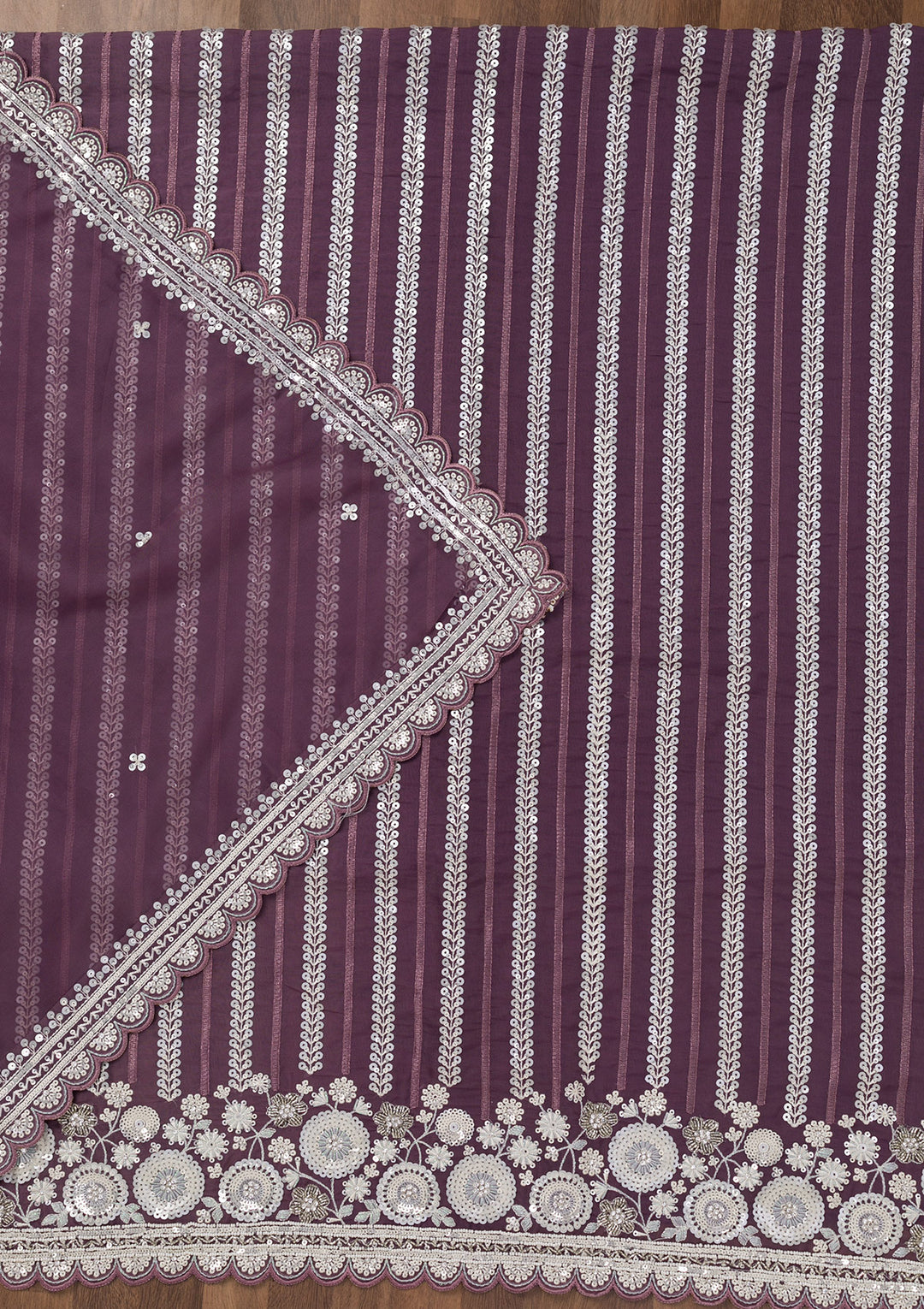 Purple Threadwork Tissue Unstitched Salwar Suit