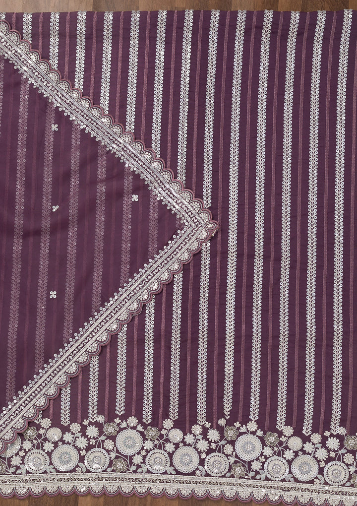Purple Threadwork Tissue Unstitched Salwar Suit