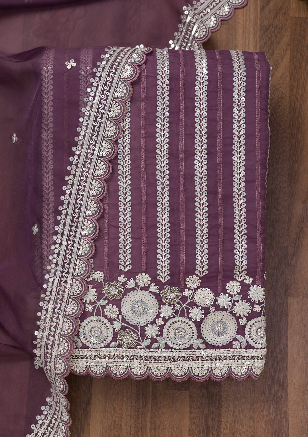 Purple Threadwork Tissue Unstitched Salwar Suit