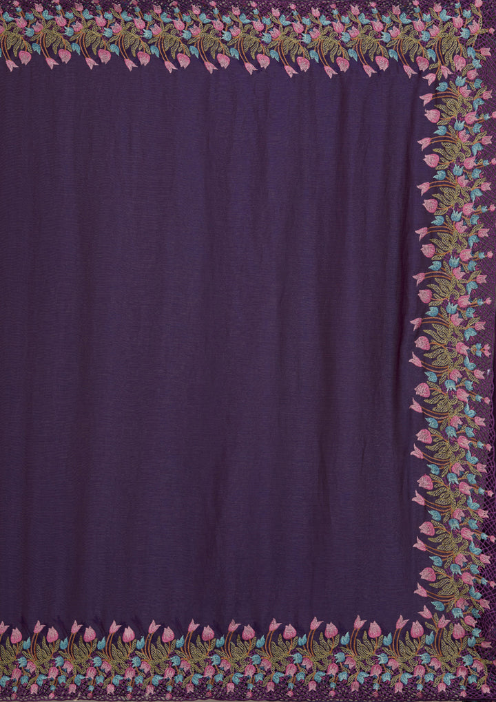 Purple Threadwork Tissue Saree