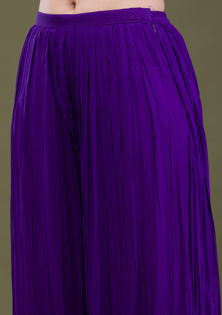 Purple Zariwork Art Silk Readymade Salwar Suit