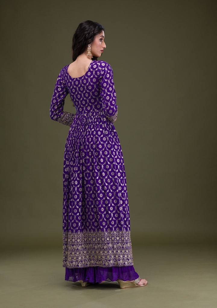 Purple Zariwork Art Silk Readymade Salwar Suit