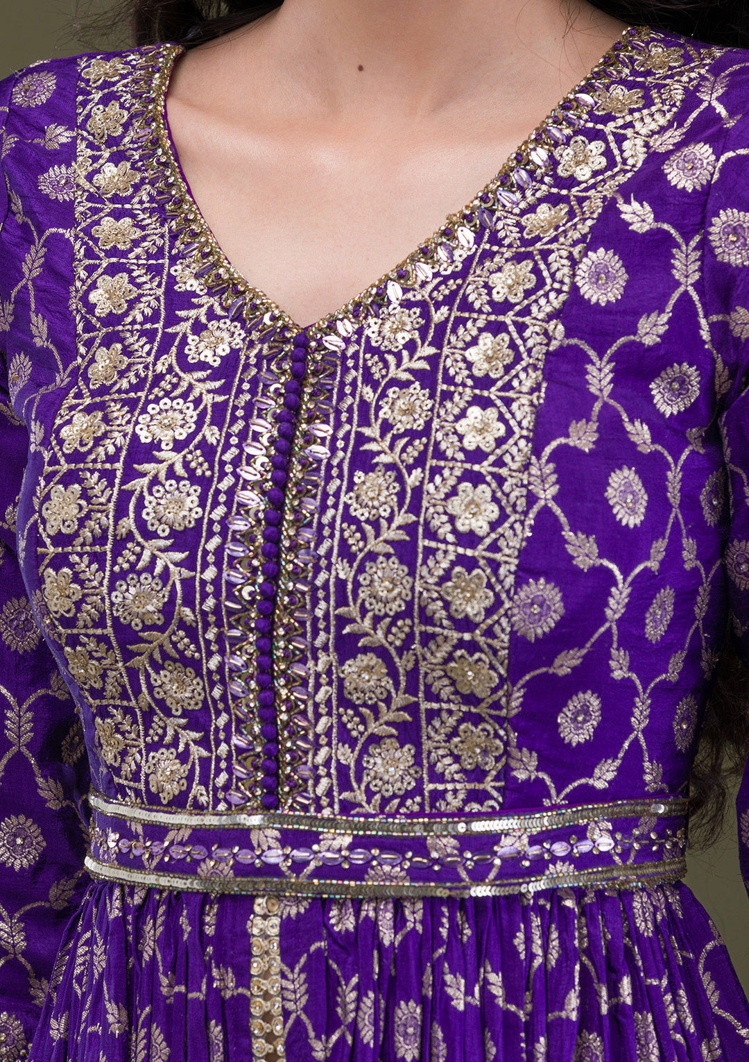 Purple Zariwork Art Silk Readymade Salwar Suit