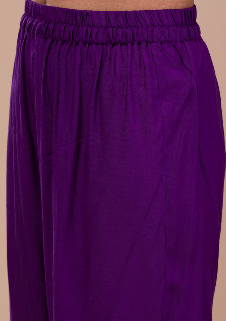 Purple Zariwork Art Silk Readymade Salwar Suit
