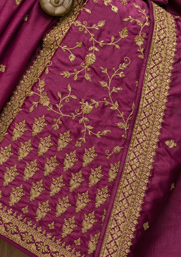 Purple Zariwork Art Silk Unstitched Salwar Suit