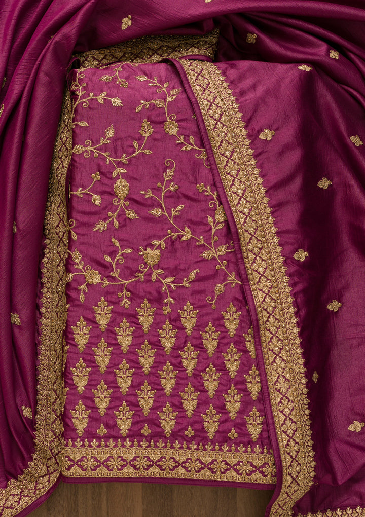 Purple Zariwork Art Silk Unstitched Salwar Suit