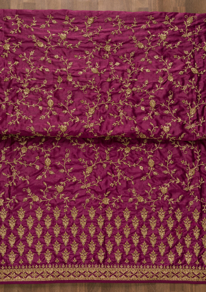 Purple Zariwork Art Silk Unstitched Salwar Suit