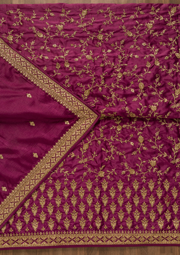 Purple Zariwork Art Silk Unstitched Salwar Suit