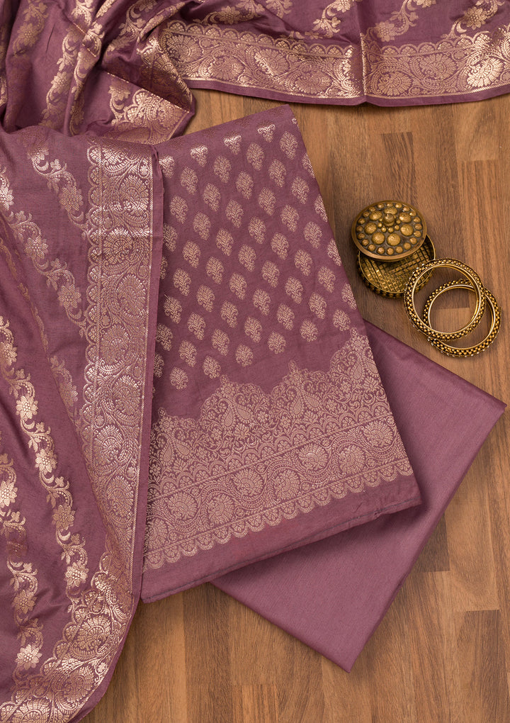 Purple Zariwork Banarasi Unstitched Salwar Suit