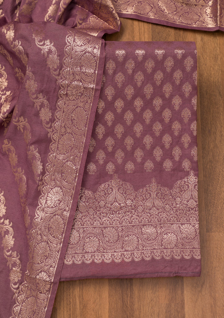 Purple Zariwork Banarasi Unstitched Salwar Suit