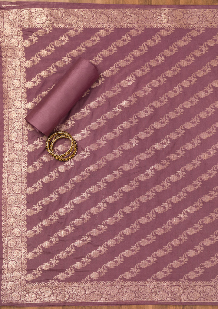 Purple Zariwork Banarasi Unstitched Salwar Suit