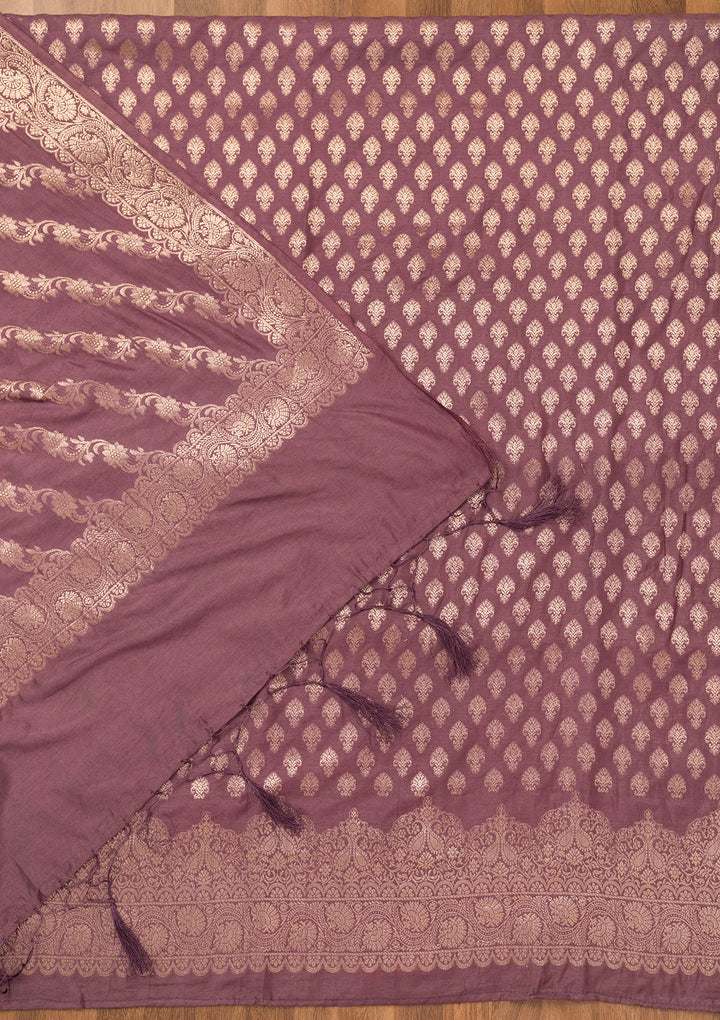 Purple Zariwork Banarasi Unstitched Salwar Suit