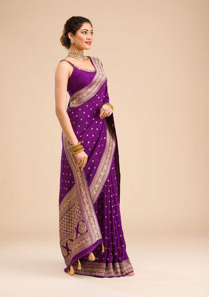 Purple Zariwork Banarasi Silk Saree