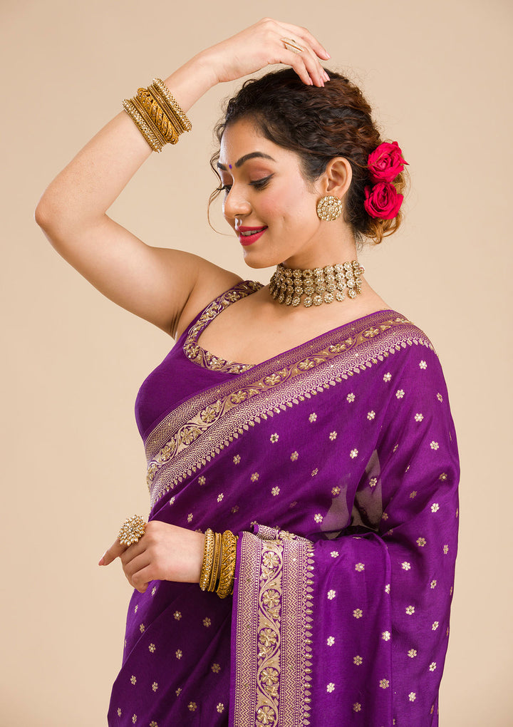 Purple Zariwork Banarasi Silk Saree
