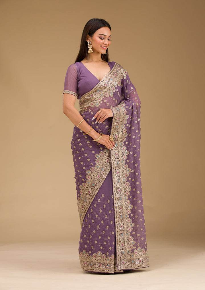 Purple Zariwork Chiffon Saree