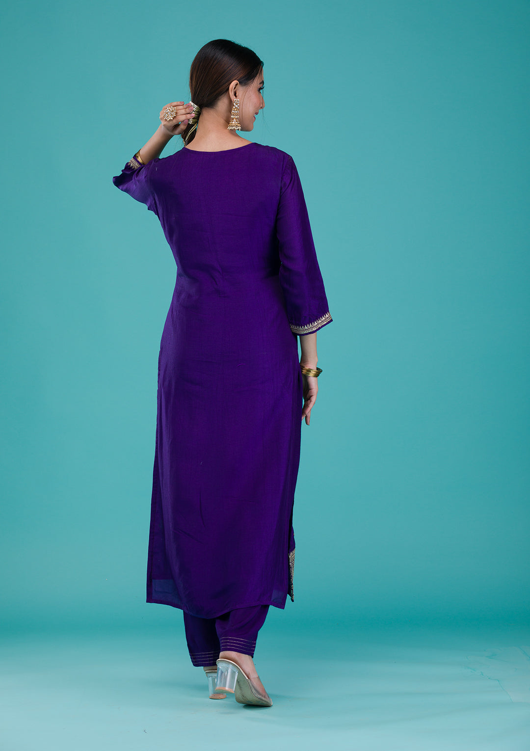 Purple Zariwork Crepe Readymade Salwar Suit