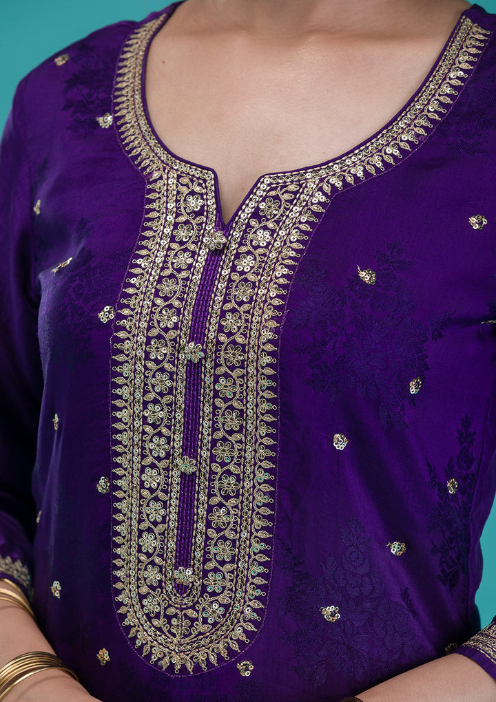 Purple Zariwork Crepe Readymade Salwar Suit