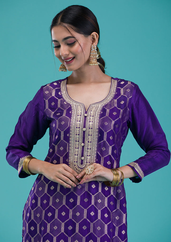 Purple Zariwork Crepe Readymade Salwar Suit