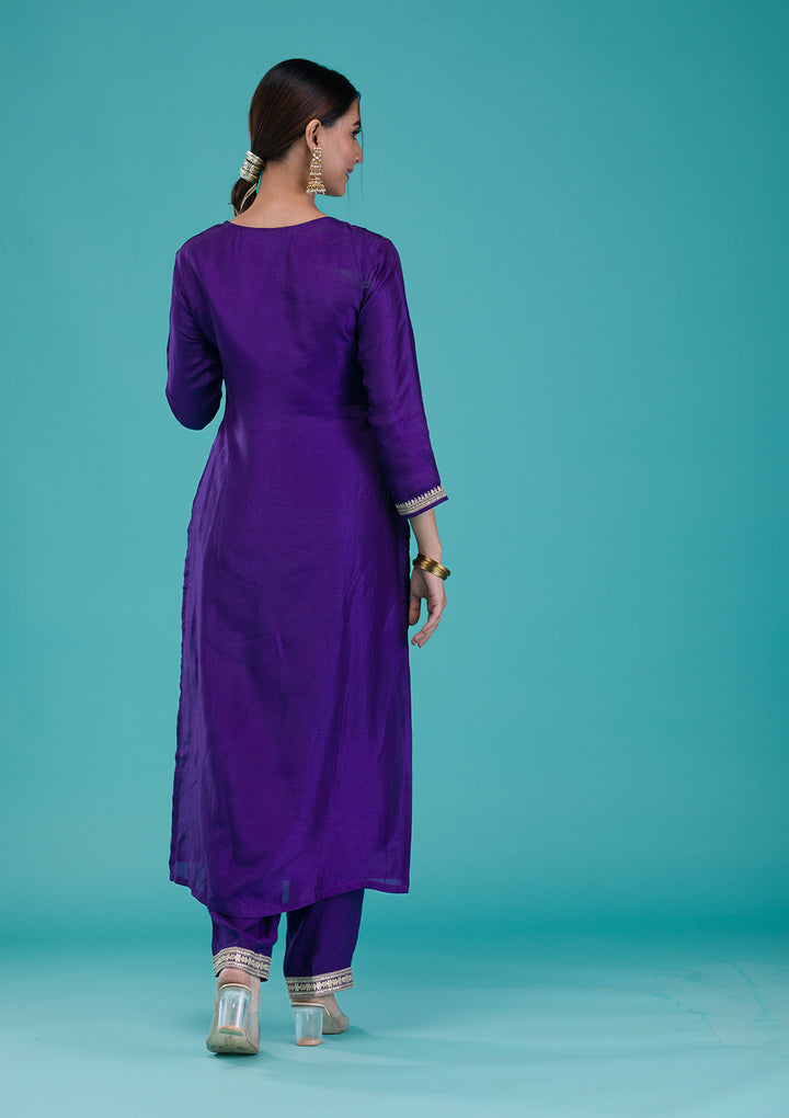 Purple Zariwork Crepe Readymade Salwar Suit