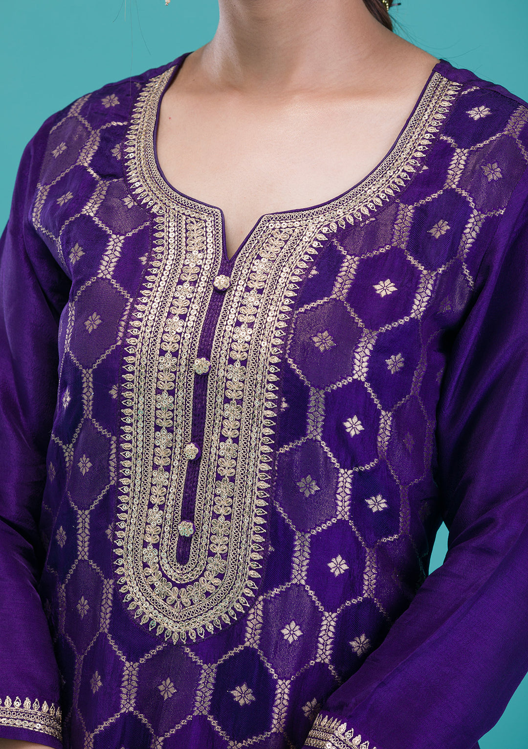 Purple Zariwork Crepe Readymade Salwar Suit