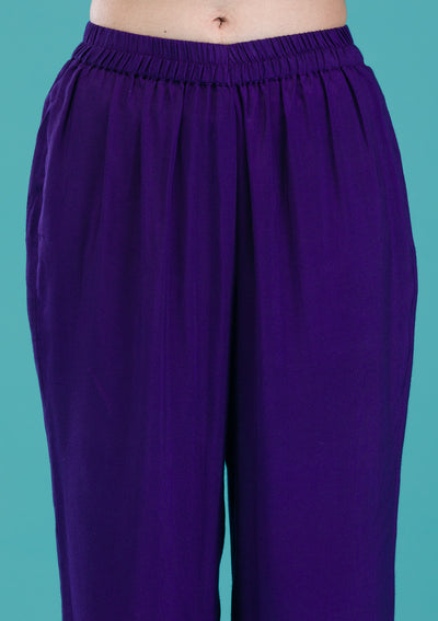 Purple Zariwork Crepe Readymade Salwar Suit