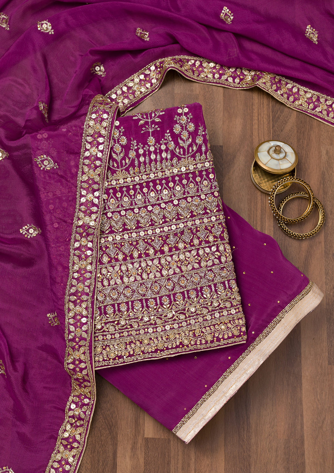 Purple Zariwork Crepe Unstitched Salwar Suit