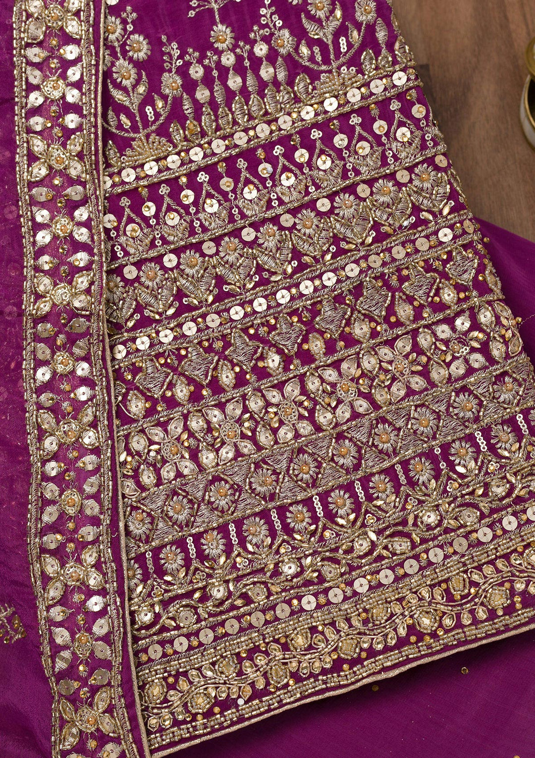 Purple Zariwork Crepe Unstitched Salwar Suit